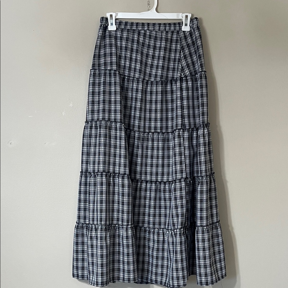 SHEIN Black and White Plaid Maxi Skirt